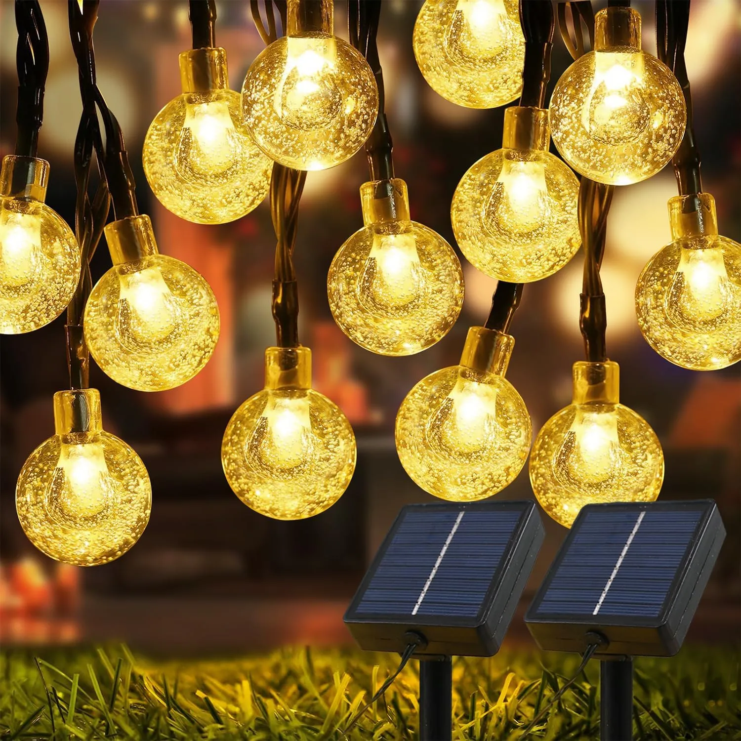 Solar Lights Outdoor Waterproof, 2 Pack Total 200LED 110FT Solar String Lights for Outside with 8 Modes, Outdoor String Lights Crystal Globe Patio Lights for Garden Yard Party Decor(Warm White)