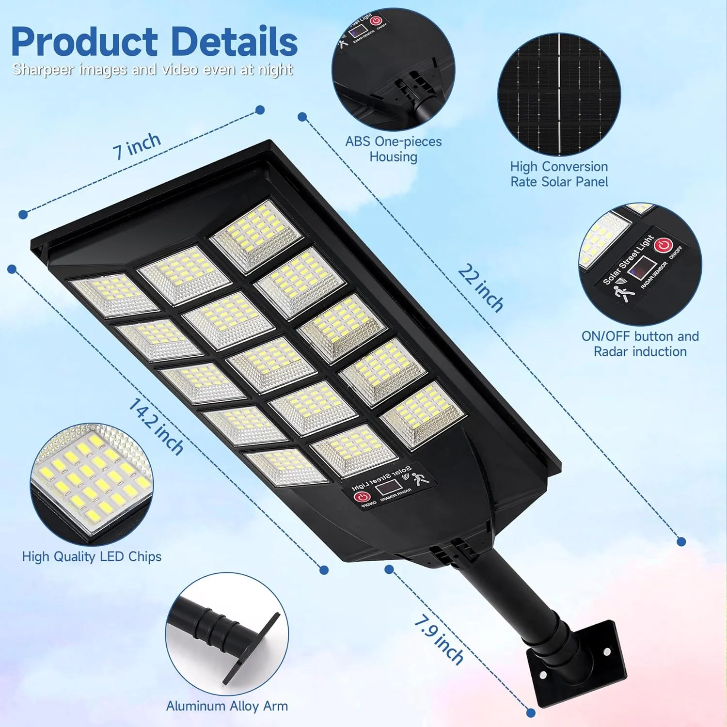 Solar Lights Outdoor Waterproof, 6500K Dusk to Dawn Solar Street Light Motion Sensor with Remote Control, LED Security Light for Outside Garden Yard Parking Lot, Oudoor Flood Lights, 1PACK
