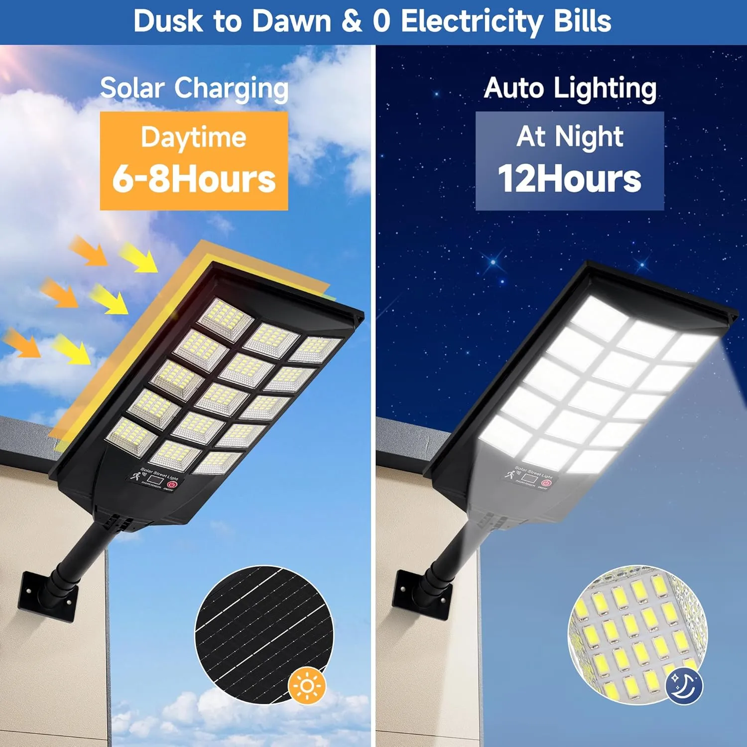 Solar Lights Outdoor Waterproof, 6500K Dusk to Dawn Solar Street Light Motion Sensor with Remote Control, LED Security Light for Outside Garden Yard Parking Lot, Oudoor Flood Lights, 1PACK