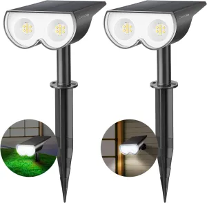 Solar Lights Outdoor Waterproof, Consciot 16 LEDs IP67 Spot Lights Outdoor, Auto On/Off Solar Garden Light, 2-in-1 Adjustable Wall Lights for Landscape Yard Pathway, Cool White 2 Pack