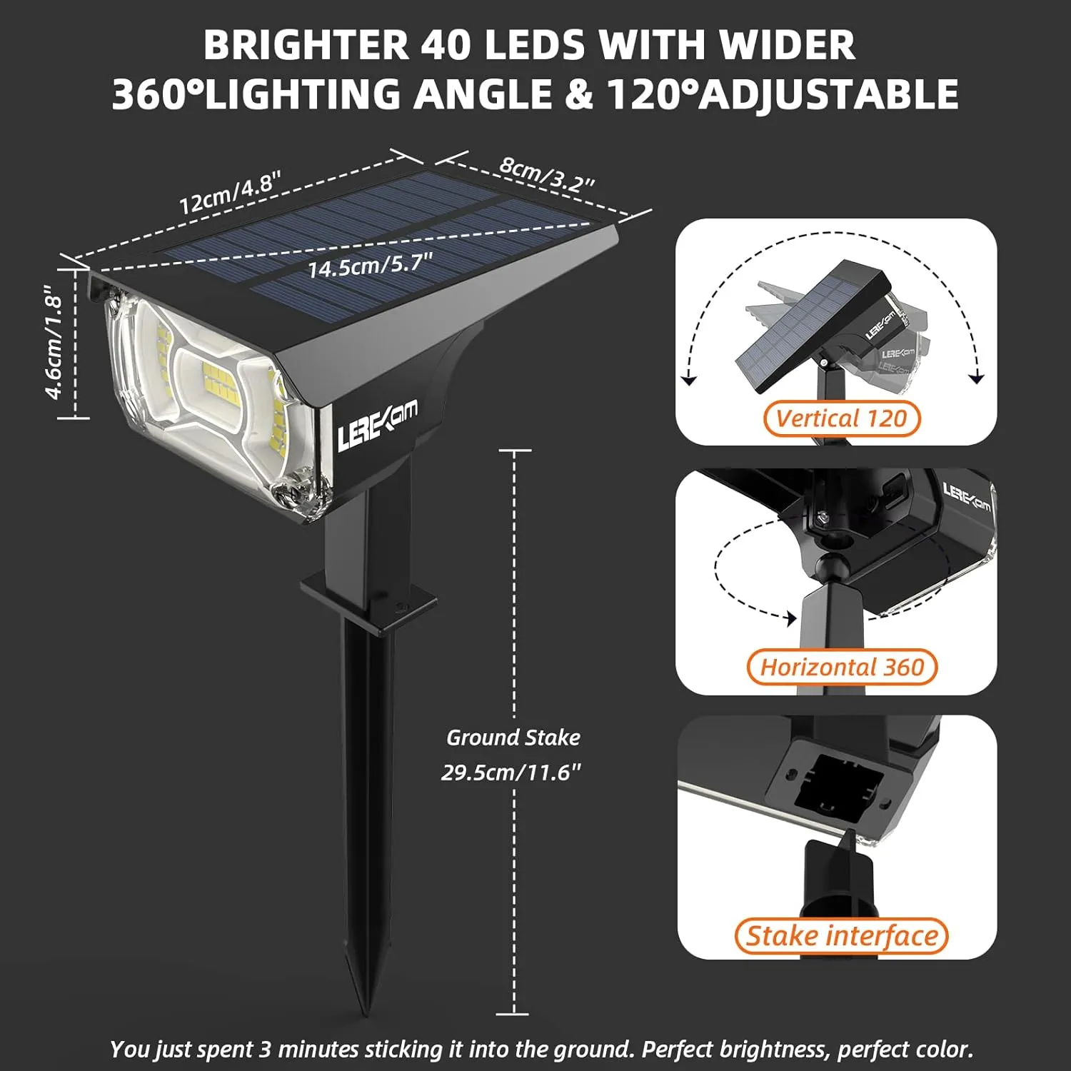 Solar Lights Outdoor Waterproof Landscape Lights, 40 LEDs Solar Spot Lights Outdoor Spotlights with 3 Light Modes, USB & Solar Powered Garden Yard Wall Lights Auto On/Off for Patio 6 Pack