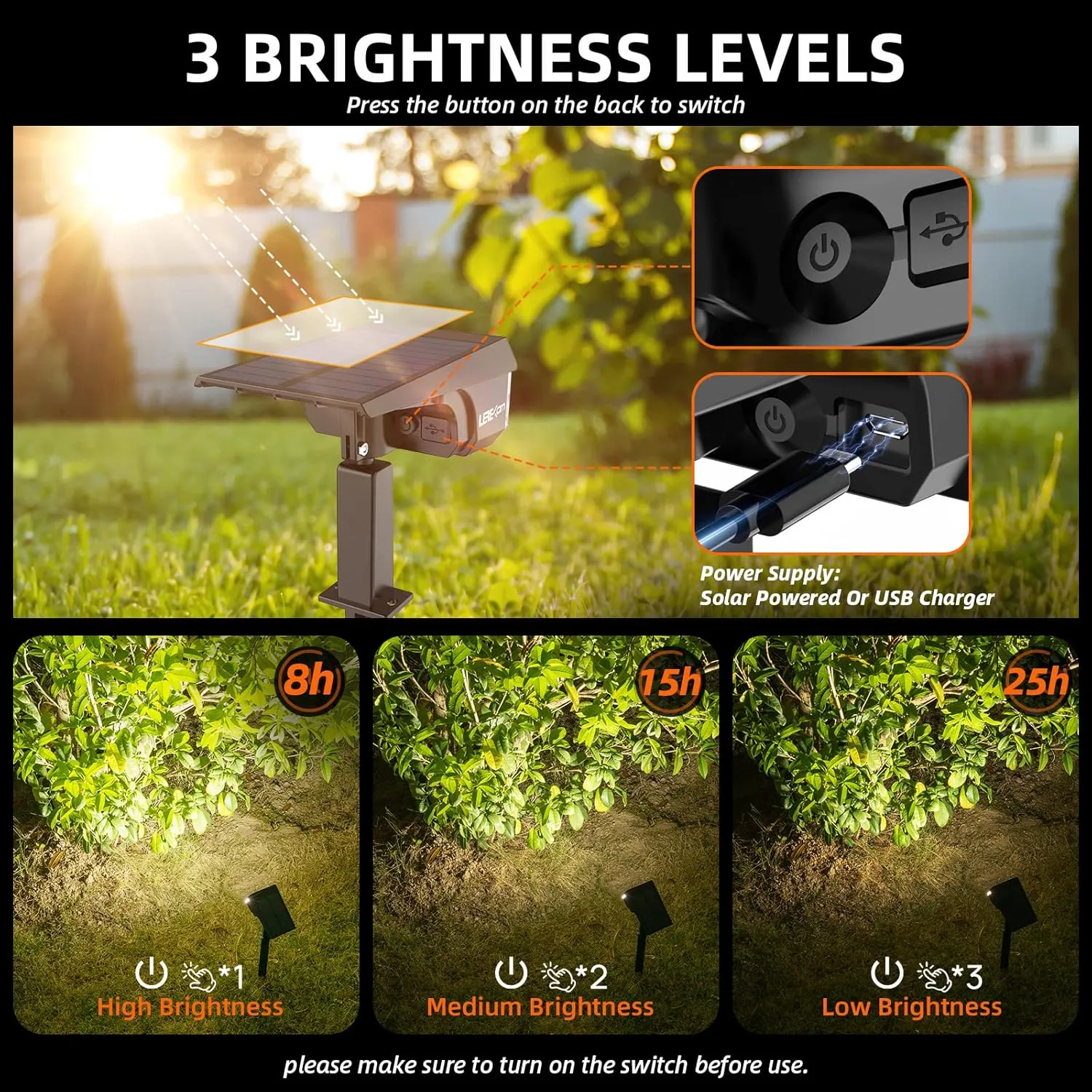Solar Lights Outdoor Waterproof Landscape Lights, 40 LEDs Solar Spot Lights Outdoor Spotlights with 3 Light Modes, USB & Solar Powered Garden Yard Wall Lights Auto On/Off for Patio 6 Pack