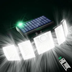 Solar Lights Outdoor Waterproof Motion Sensor - 416 LEDs 3000 Lumens Super Bright 3 Brightness 3 Modes 2400mAh 360° Illumination 32ft Solar Flood Security Light for Outside - 1Pack