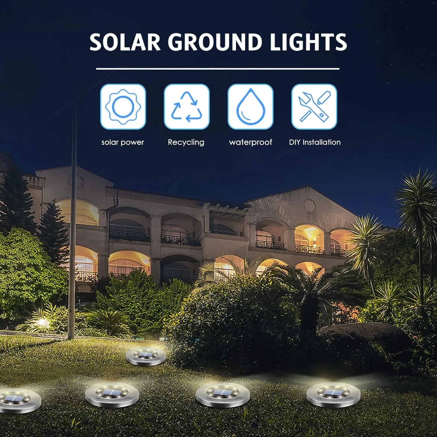 Solar Lights Outdoor,12 Pack Solar Lights Outdoor Waterproof,Garden Ground Light Landscape Lighting for Outside Patio Pathway Yard Lawn Driveway Deck Step Walkway(White Light)