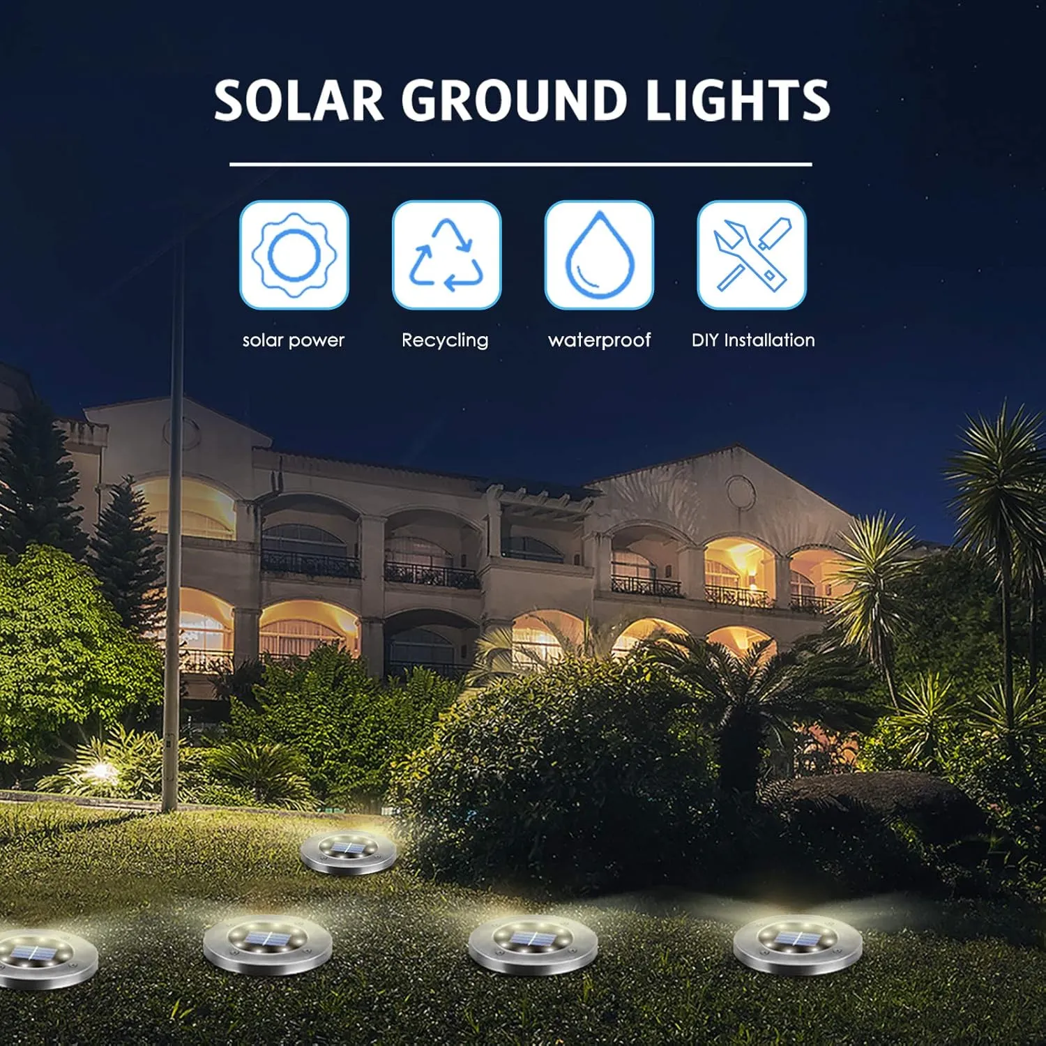 Solar Lights Outdoor,12 Pack Solar Lights Outdoor Waterproof,Garden Ground Light Landscape Lighting for Outside Patio Pathway Yard Lawn Driveway Deck Step Walkway(White Light)