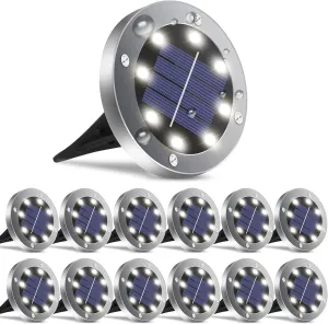 Solar Lights Outdoor,12 Pack Solar Lights Outdoor Waterproof,Garden Ground Light Landscape Lighting for Outside Patio Pathway Yard Lawn Driveway Deck Step Walkway(White Light)