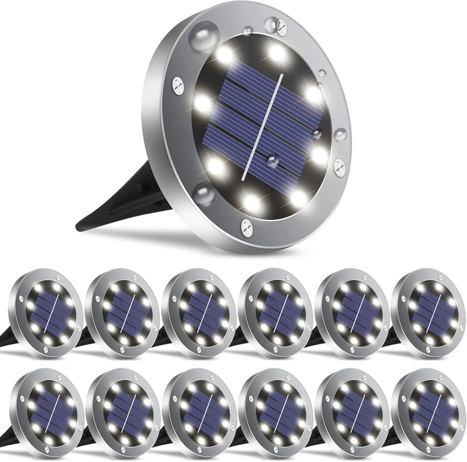 Solar Lights Outdoor,12 Pack Solar Lights Outdoor Waterproof,Garden Ground Light Landscape Lighting for Outside Patio Pathway Yard Lawn Driveway Deck Step Walkway(White Light)