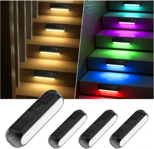 Solar Outdoor Lights for Deck 4 Pack, Upgraded RGB Solar Fence Lights with Color Changing & Warm White Mode, Waterproof LED Solar Powered Light for Yard, Wall, Stairs, Pool and Step Decor