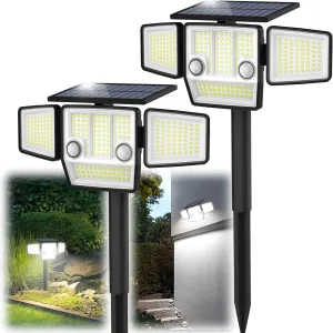 Solar Outdoor Lights with Stakes, 2500LM 180° PIR Motion Sensor, 360° Wide Angle Illumination, In-Ground or Wall Mount, IP65 Waterproof, 3 Modes, 236 LEDs Security Flood Light, 2 Pack