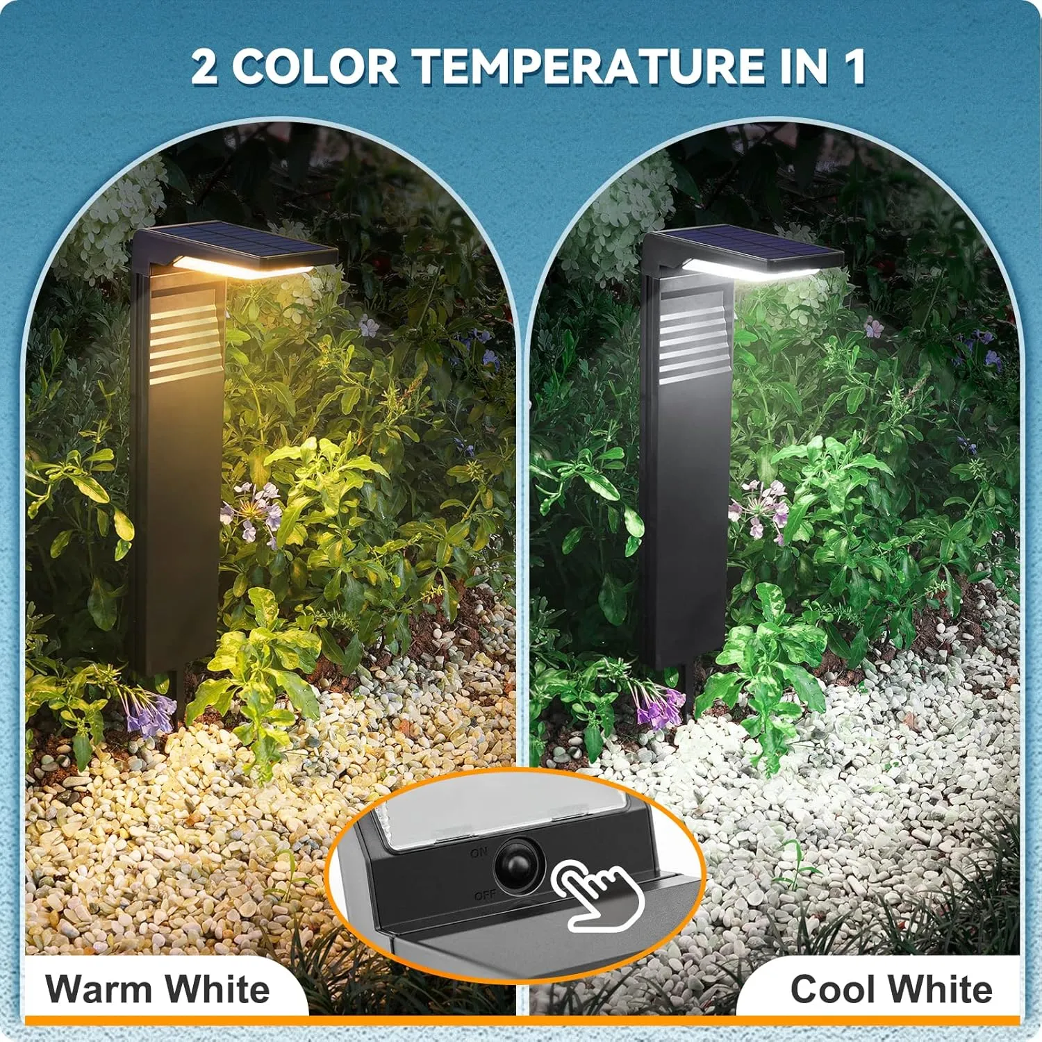 Solar Pathway Lights 4 Pack with Warm White and Cool White Mode, Modern Solar Path Lights Outdoor Waterproof, Perfect Solar Lights for Backyard, Lawn, Driveway, Walkway, Garden Decorative.
