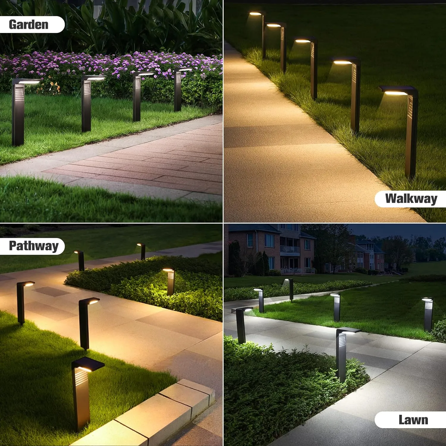 Solar Pathway Lights 4 Pack with Warm White and Cool White Mode, Modern Solar Path Lights Outdoor Waterproof, Perfect Solar Lights for Backyard, Lawn, Driveway, Walkway, Garden Decorative.