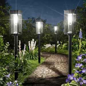Solar Pathway Lights for Outside,4 Pack Garden Light Outdoor Waterproof IP65, Bright Pathway Lights Powered Classic Square Design for Walkway/Driveway (Cool White)