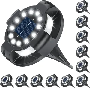 Solar Pathway Lights Outdoor 12 Packs, Bright White 16 LEDs Solar Ground Lights Walkway Lights with Side Light, Waterproof Solar Deck Light for Yard Walkway Garden Poolside Driveway Decorations
