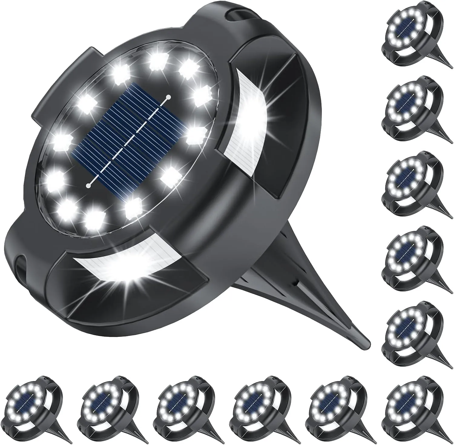 Solar Pathway Lights Outdoor 12 Packs, Bright White 16 LEDs Solar Ground Lights Walkway Lights with Side Light, Waterproof Solar Deck Light for Yard Walkway Garden Poolside Driveway Decorations