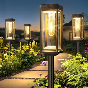 Solar Pathway Lights Outdoor, 6 Pack Solar Lights Waterproof, Auto On/Off, 15  Hours Runtime, Lighting for Garden Outside Yard Driveway Landscape Path Patio, Warm White
