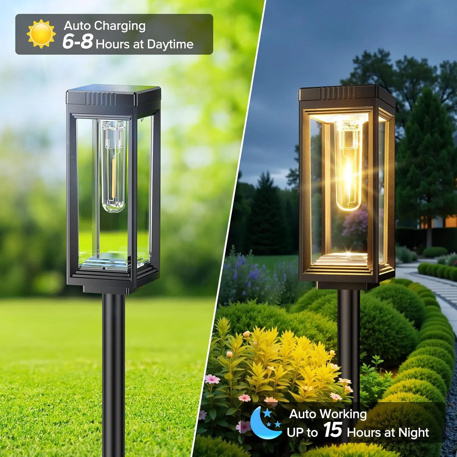 Solar Pathway Lights Outdoor, 6 Pack Solar Lights Waterproof, Auto On/Off, 15  Hours Runtime, Lighting for Garden Outside Yard Driveway Landscape Path Patio, Warm White