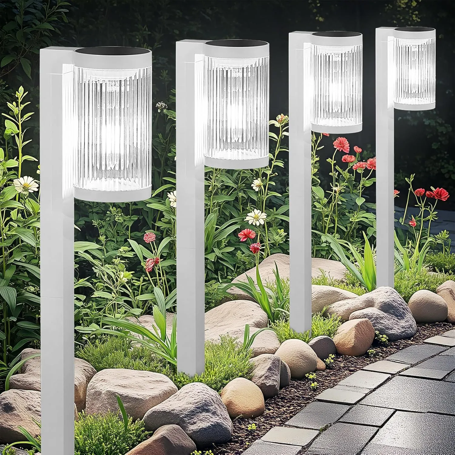 Solar Pathway Lights Outdoor, 6 Pack Upgraded Outdoor Solar Lights for Outside Super Bright Up to 12Hrs, IP65 Waterproof Solar Garden Lights for Yard Landscape Path Walkway Decoration(Cool White)