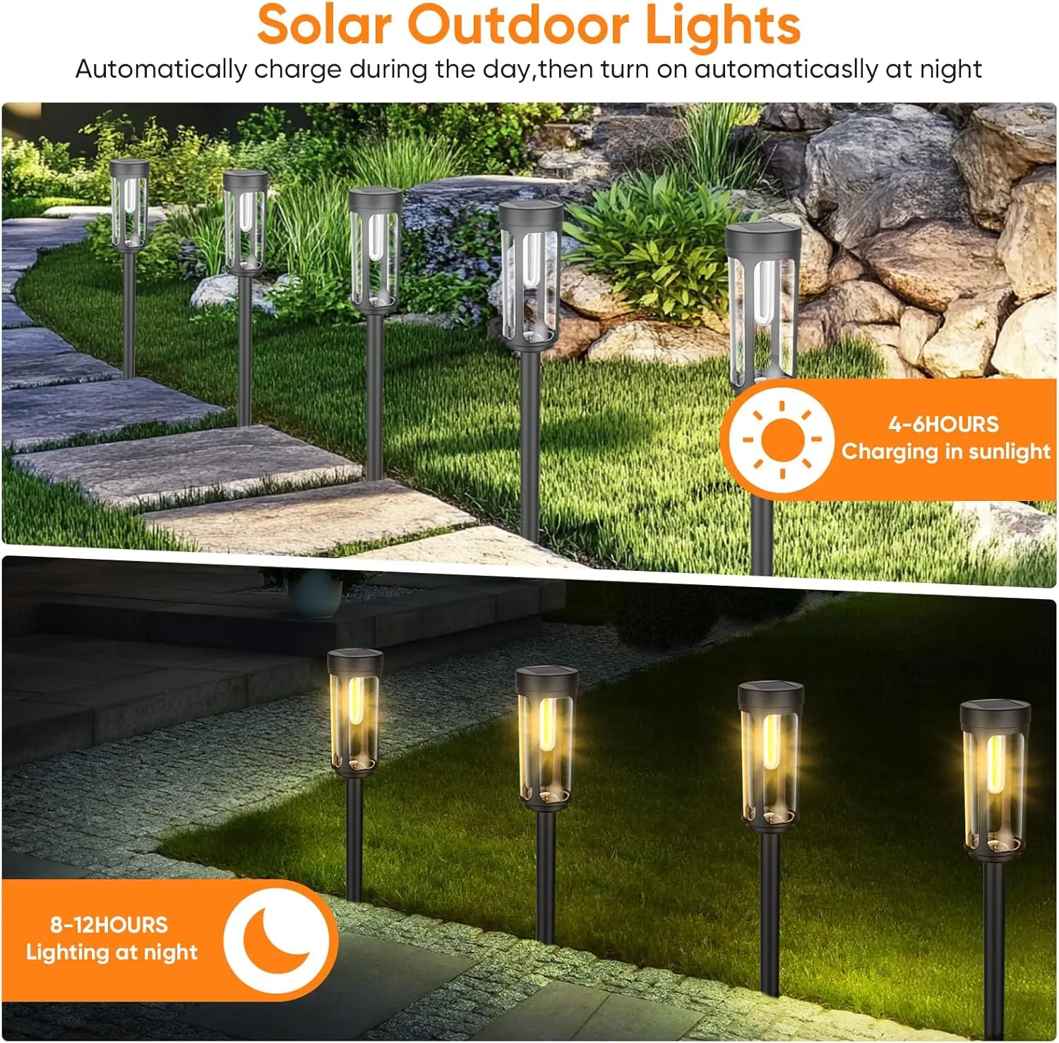 Solar Pathway Lights Outdoor, Bright 8 Pack Solar Powered Garden Lights Waterproof, Auto On/Off Yard Lawn Patio Walkway Driveway Decor Landscape Lighting Warm Lights
