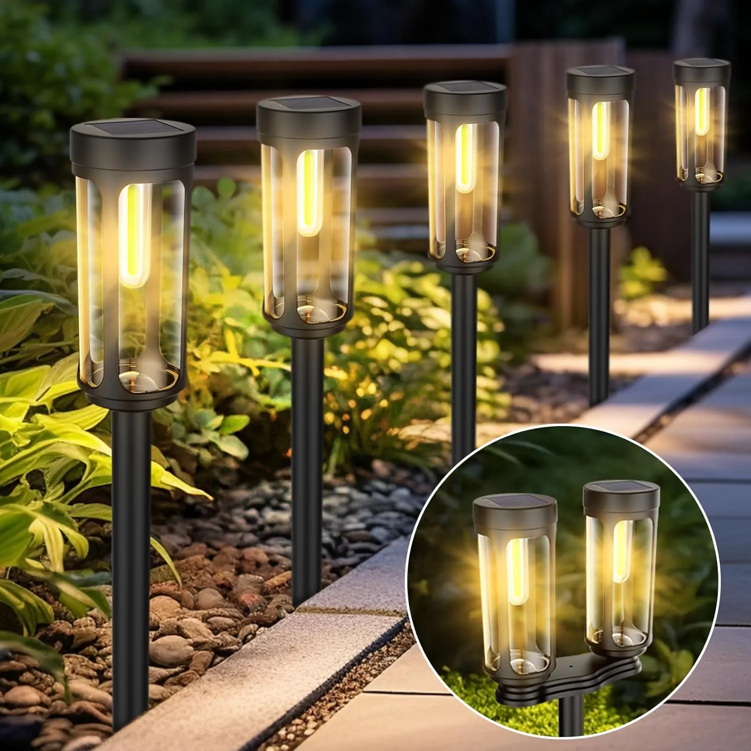 Solar Pathway Lights Outdoor, Bright 8 Pack Solar Powered Garden Lights Waterproof, Auto On/Off Yard Lawn Patio Walkway Driveway Decor Landscape Lighting Warm Lights