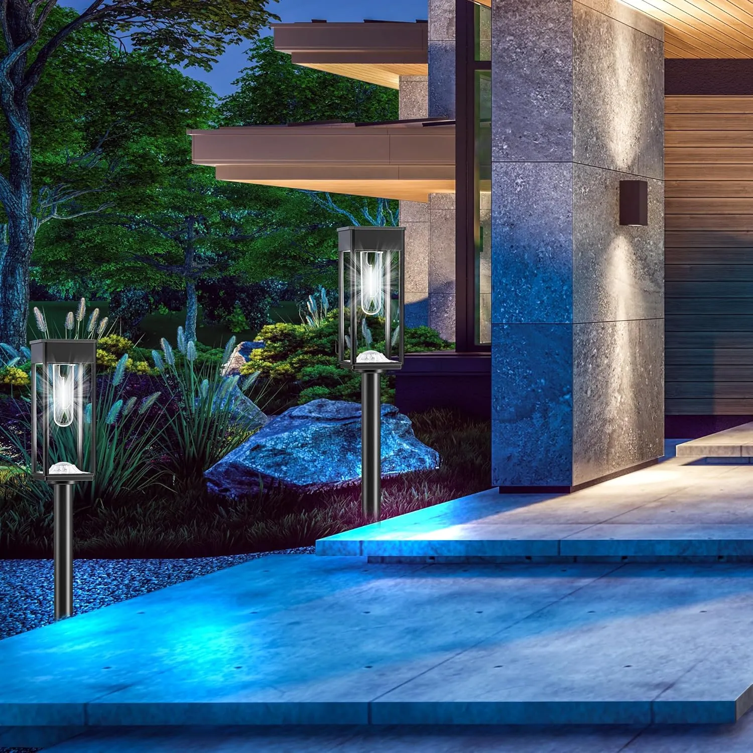 Solar Pathway Lights Outdoor IP65 Waterproof, 6 Pack 6500K LED Auto On/Off Walkway Landscape Light for Yard Lawn Garden Patio Driveway Outside Decor, Cool White