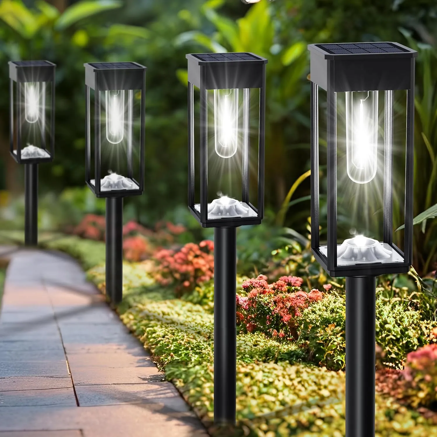 Solar Pathway Lights Outdoor IP65 Waterproof, 6 Pack 6500K LED Auto On/Off Walkway Landscape Light for Yard Lawn Garden Patio Driveway Outside Decor, Cool White