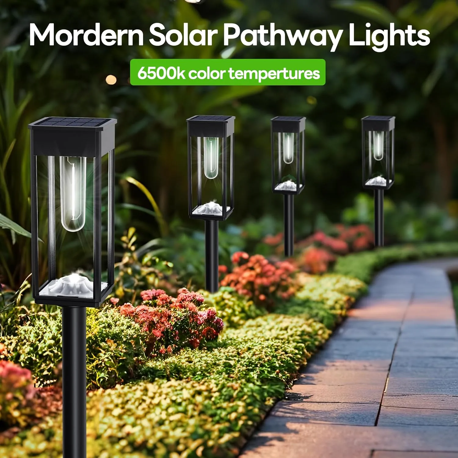 Solar Pathway Lights Outdoor IP65 Waterproof, 6 Pack 6500K LED Auto On/Off Walkway Landscape Light for Yard Lawn Garden Patio Driveway Outside Decor, Cool White