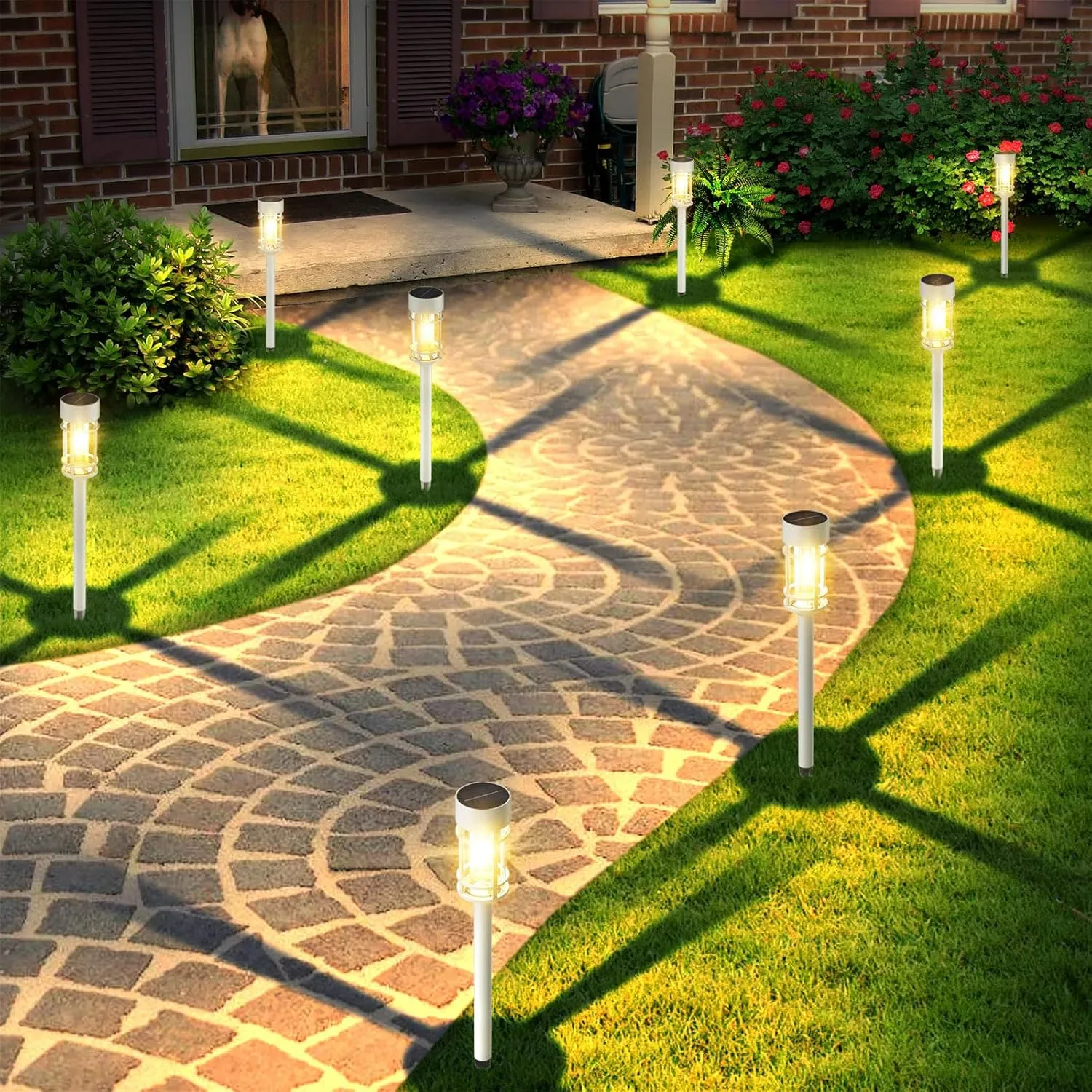 Solar Pathway Lights Outdoor Waterproof, 8 Pack LED Solar Garden Lights for Outside Decorations, Dusk to Dawn Solar Walkway Lights Landscape Lighting