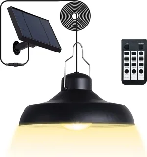 Solar Pendant Light Outdoor - Solar Shed Light Indoor 3000K 4500K 6500K with Remote Control Outdoor Lights,IP65 Waterproof Solar Indoor Lights for Garden,Chicken Coop,Gazebo,Barn