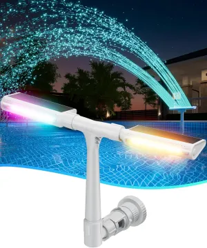 Solar Pool Fountain with 10-Color Lights – Auto Light Sensing, Remote-Controlled, Dual-Head Adjustable Sprinkler, Compatible with Above/Inground Pools