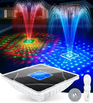 Solar Pool Fountain with Light Show, 2025 Upgraded Large Solar Pool Water Fountain, Floating Pool Fountains for Above Ground Pool,Solar Floating Fountains Pump for Pool Pond-1PK