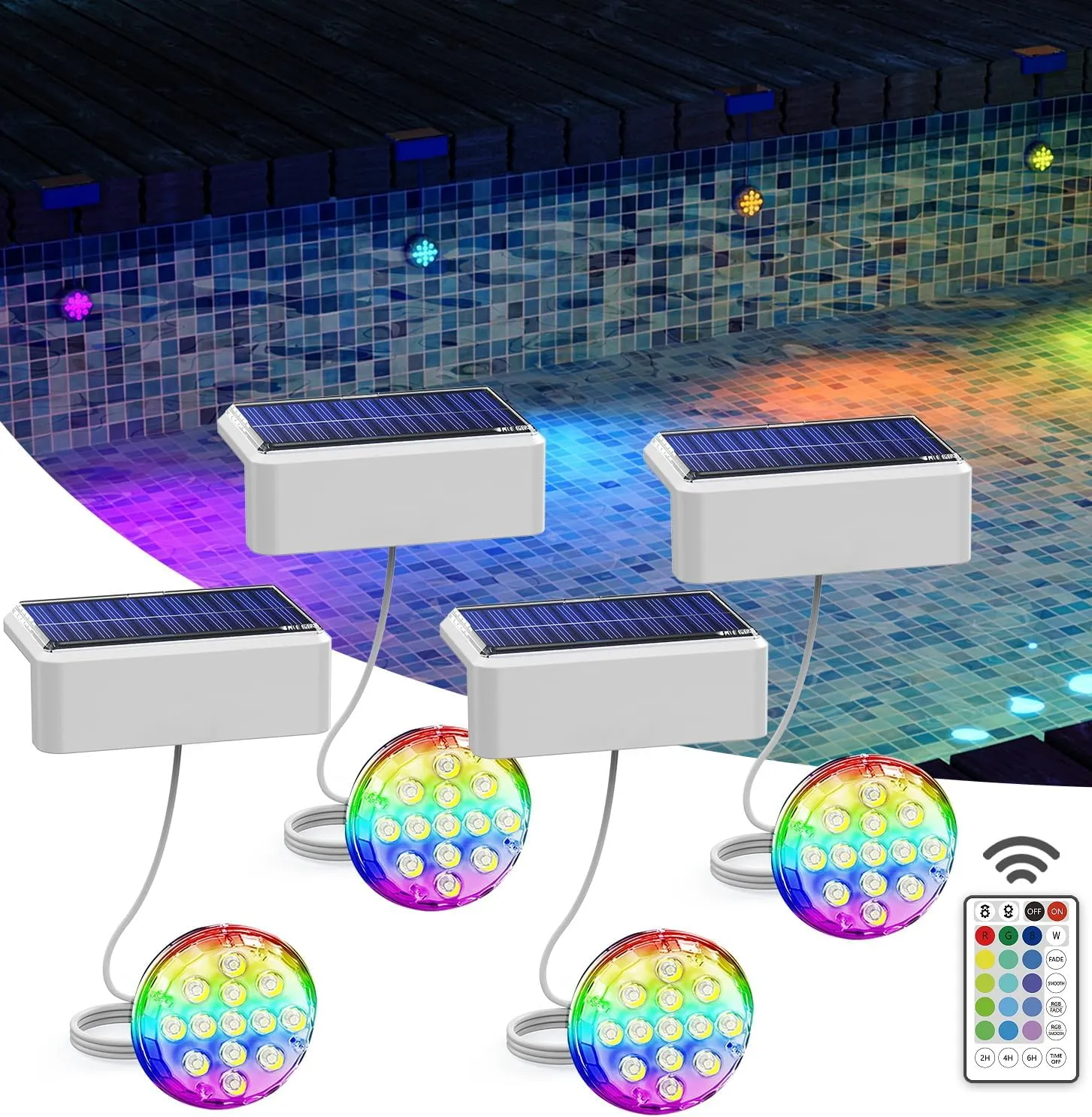 Solar Pool Lights, Solar Powered Submersible LED Lights with Remote IP68 Waterproof Swimming Pool Lighting, 16 Colors Underwater Pool Light for Above Ground Inground Pool, Pond (White,4 Pack)