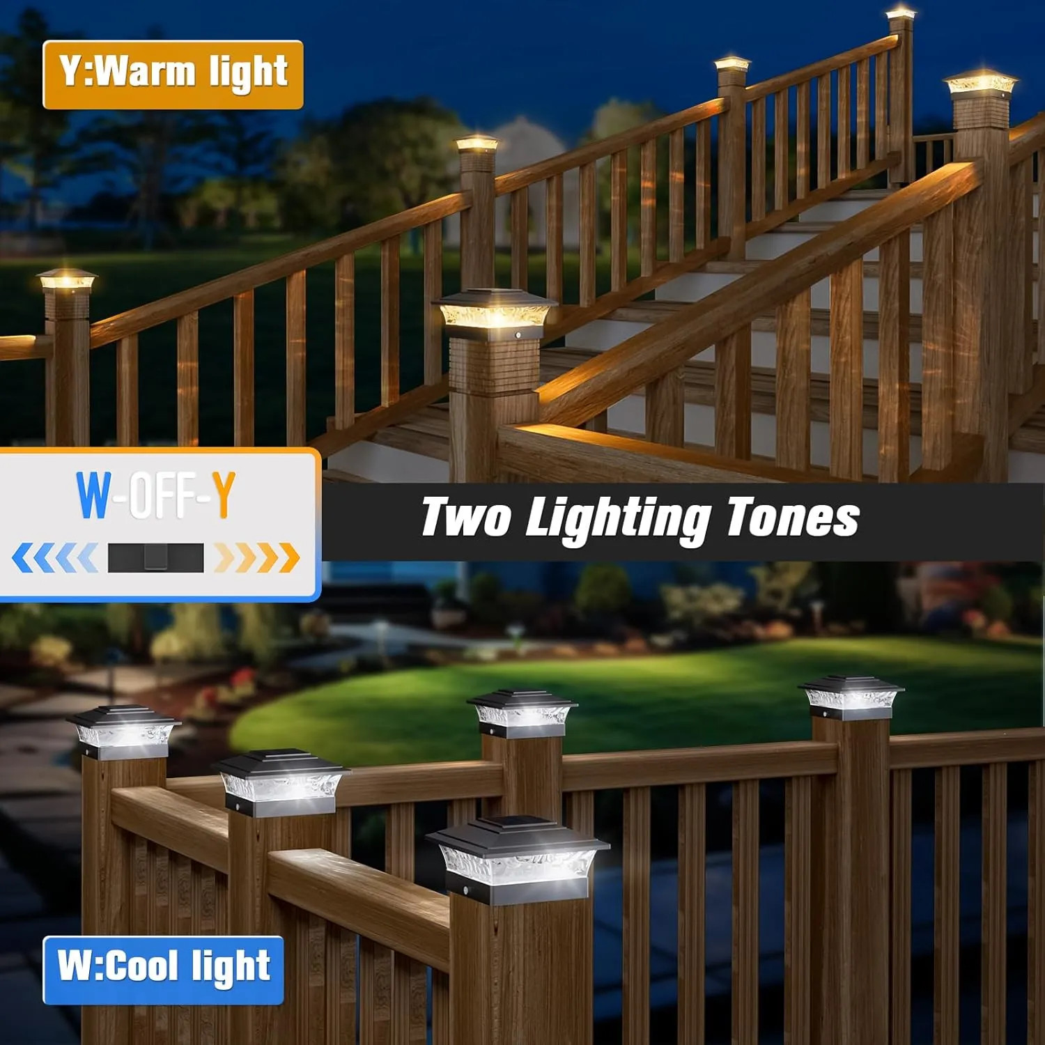 Solar Post Cap Lights Outdoor 12pack, Waterproof Solar Powered Deck Fence Post Lights Fit 4x4 Wood/Vinyl Posts, Black Deck Post Lights with Warm/Cool White for Garden, Patio, Porch, Fence