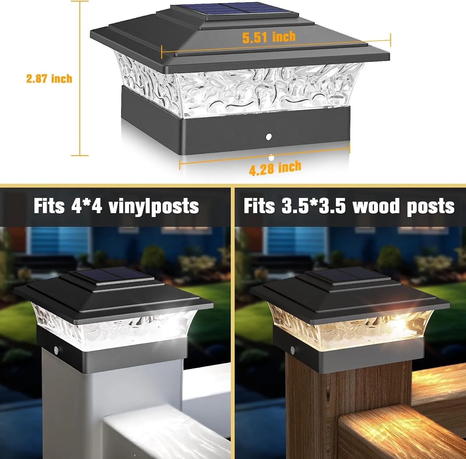 Solar Post Cap Lights Outdoor 12pack, Waterproof Solar Powered Deck Fence Post Lights Fit 4x4 Wood/Vinyl Posts, Black Deck Post Lights with Warm/Cool White for Garden, Patio, Porch, Fence