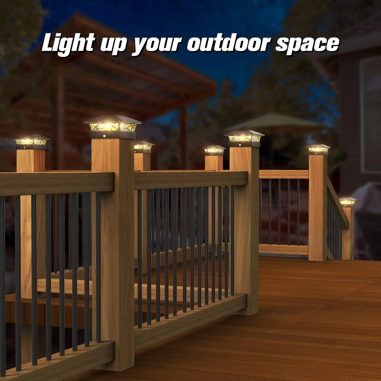 Solar Post Cap Lights Outdoor 6pack - Black Deck Fence Post Lights Solar Powered with 16LEDS 2 Lighting Modes, 4x4/5x5/6x6 Waterproof Fence Post Lights for Garden Patio Porch Backyard