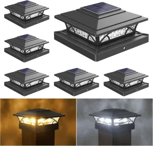 Solar Post Cap Lights Outdoor 6pack - Black Deck Fence Post Lights Solar Powered with 16LEDS 2 Lighting Modes, 4x4/5x5/6x6 Waterproof Fence Post Lights for Garden Patio Porch Backyard
