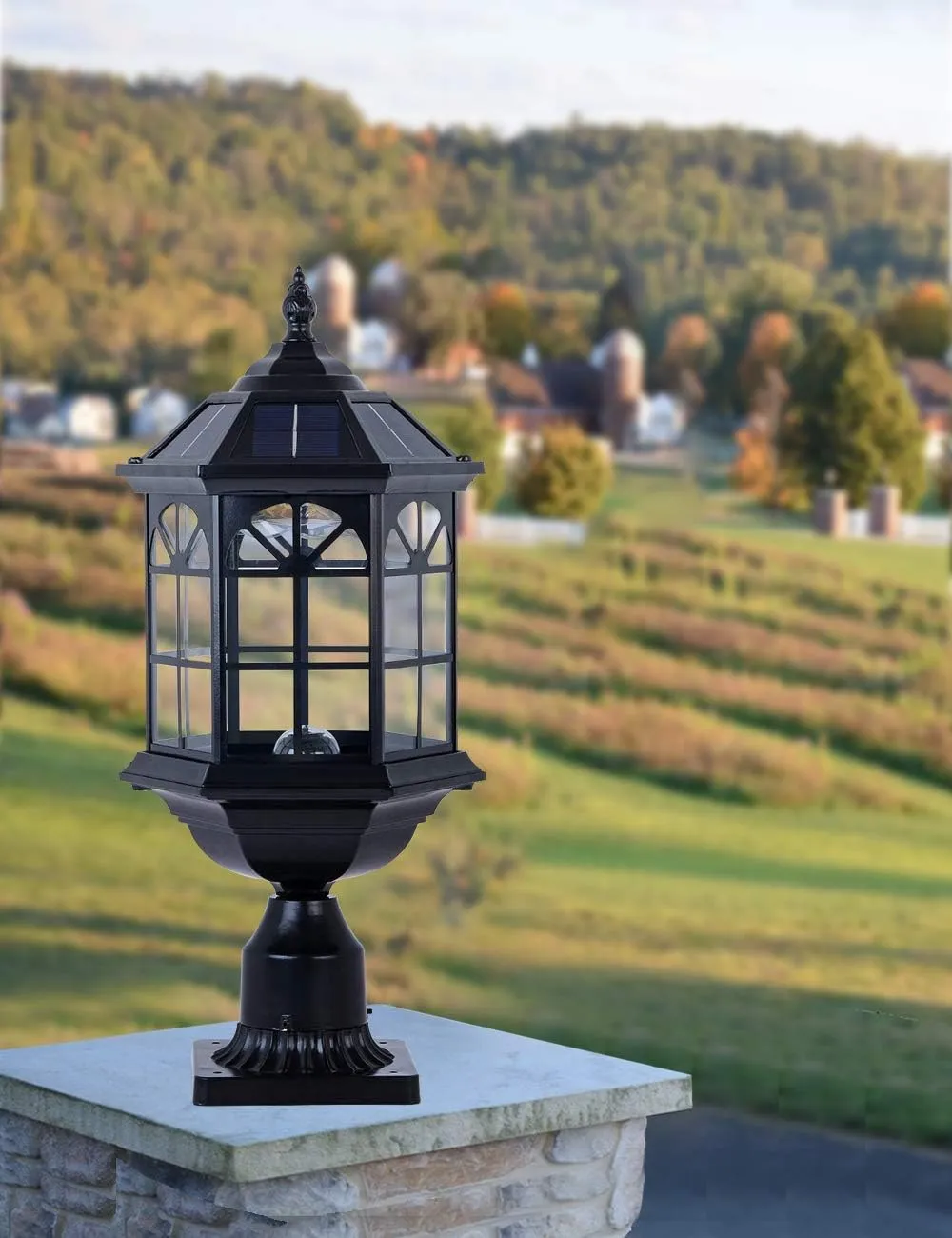 Solar Post Light Fixture Outdoor Solar Pier Light, Solar Lamp Post Light for Garden, Patio, Vintage Design Die Cast Aluminum Post Light in Oil-Rubbed Black with Clear Glass, Hard Wired Available