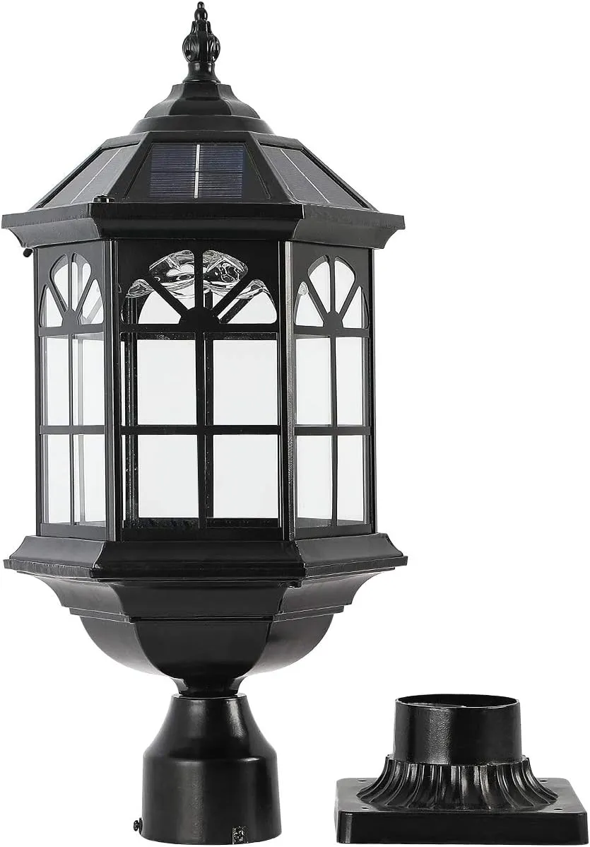 Solar Post Light Fixture Outdoor Solar Pier Light, Solar Lamp Post Light for Garden, Patio, Vintage Design Die Cast Aluminum Post Light in Oil-Rubbed Black with Clear Glass, Hard Wired Available