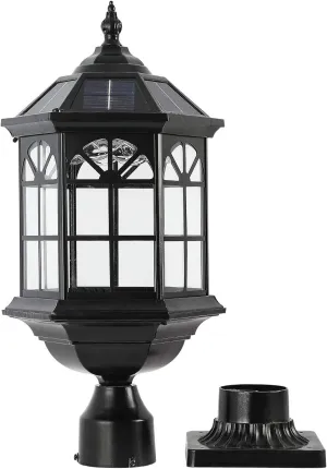 Solar Post Light Fixture Outdoor Solar Pier Light, Solar Lamp Post Light for Garden, Patio, Vintage Design Die Cast Aluminum Post Light in Oil-Rubbed Black with Clear Glass, Hard Wired Available