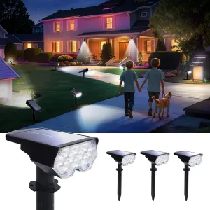 Solar Power Spotlight Outdoor Waterproof Landscape LED Accent Lighting for Yard, Tree, Plants, Walls, Path, Garden, Statues, Adjustable Brightness,Dusk to Dawn Long Lasting 4 Pack Cool White