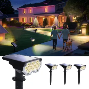 Solar Power Spotlight Outdoor Waterproof Landscape LED Accent Lighting for Yard, Tree, Plants, Walls, Path, Garden, Statues, Adjustable Brightness,Dusk to Dawn Long Lasting 4 Pack Warm White