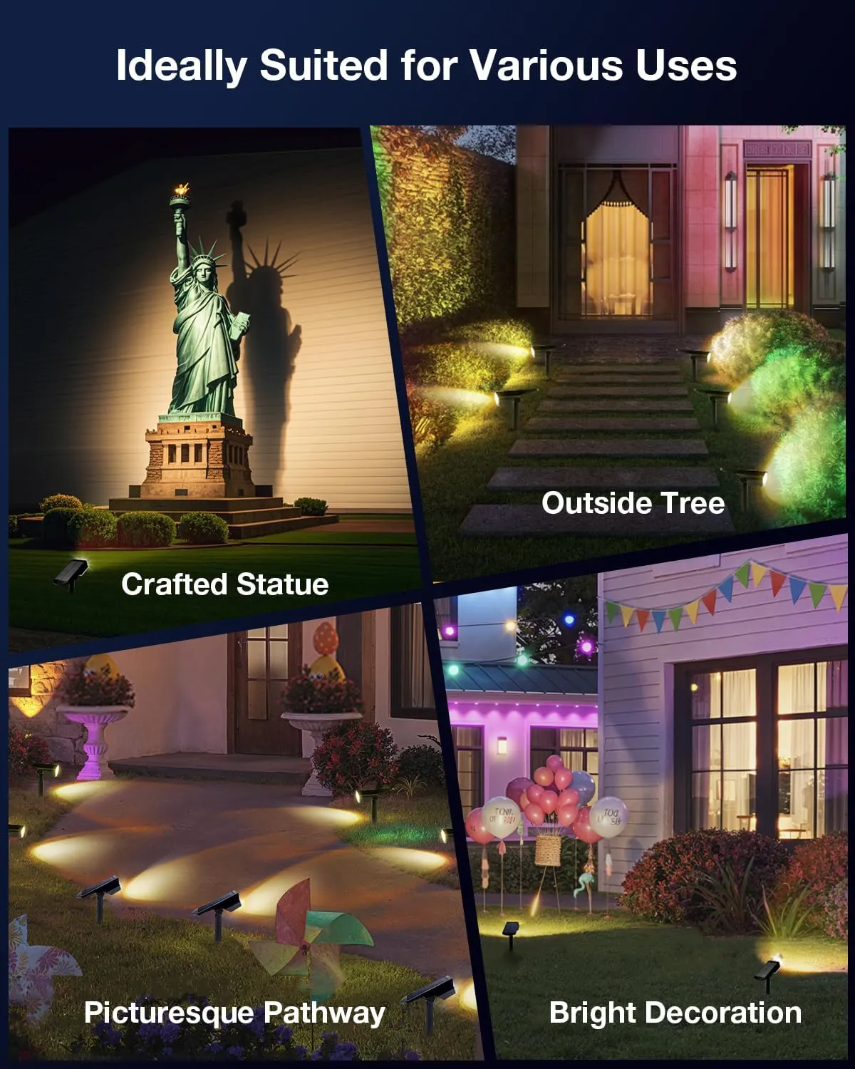 Solar Power Spotlight Outdoor Waterproof Landscape LED Accent Lighting for Yard, Tree, Plants, Walls, Path, Garden, Statues, Adjustable Brightness,Dusk to Dawn Long Lasting 4 Pack Warm White