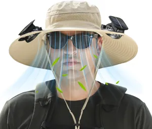 Solar Powered Fan Hat,Wide Brim Sun Hat with 2 Solar Fan, Solar Powered Fan Fishing Hats, 3 Speed Adjustable Fan Hat