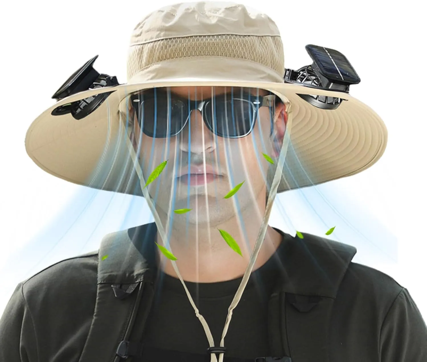 Solar Powered Fan Hat,Wide Brim Sun Hat with 2 Solar Fan, Solar Powered Fan Fishing Hats, 3 Speed Adjustable Fan Hat
