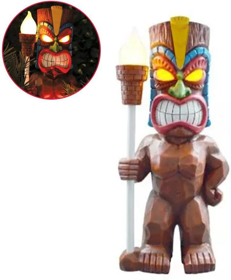 Solar Powered LED Tiki Light Solar Totem Figurine Ornaments LED Garden Light Decoration Crafts for Porch Lawn Trail (Angry Totem)