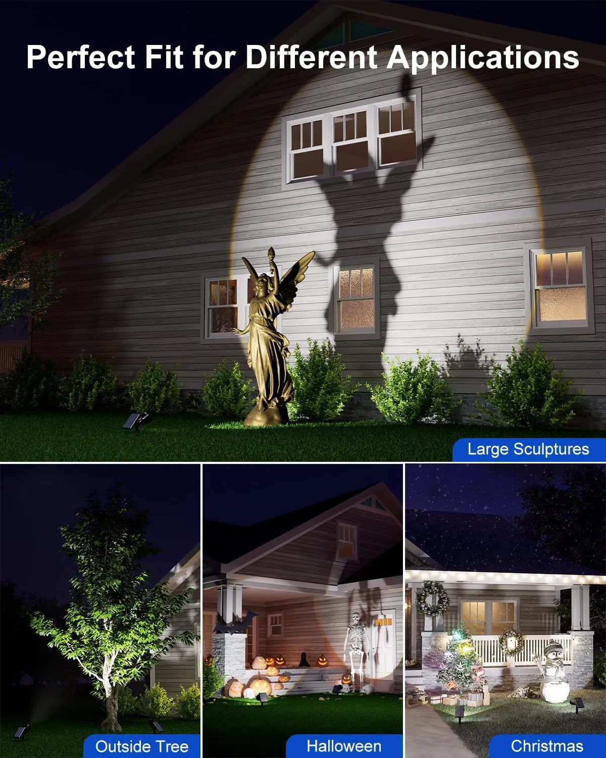 Solar Powered Sunset Spotlight Outdoor Waterproof Spot LED Accent Landscape Uplight for Outside Trees, House Flag, Sculptures, Lawn, Wall, Yard and Garden, Independently Adjustable Light & Panel