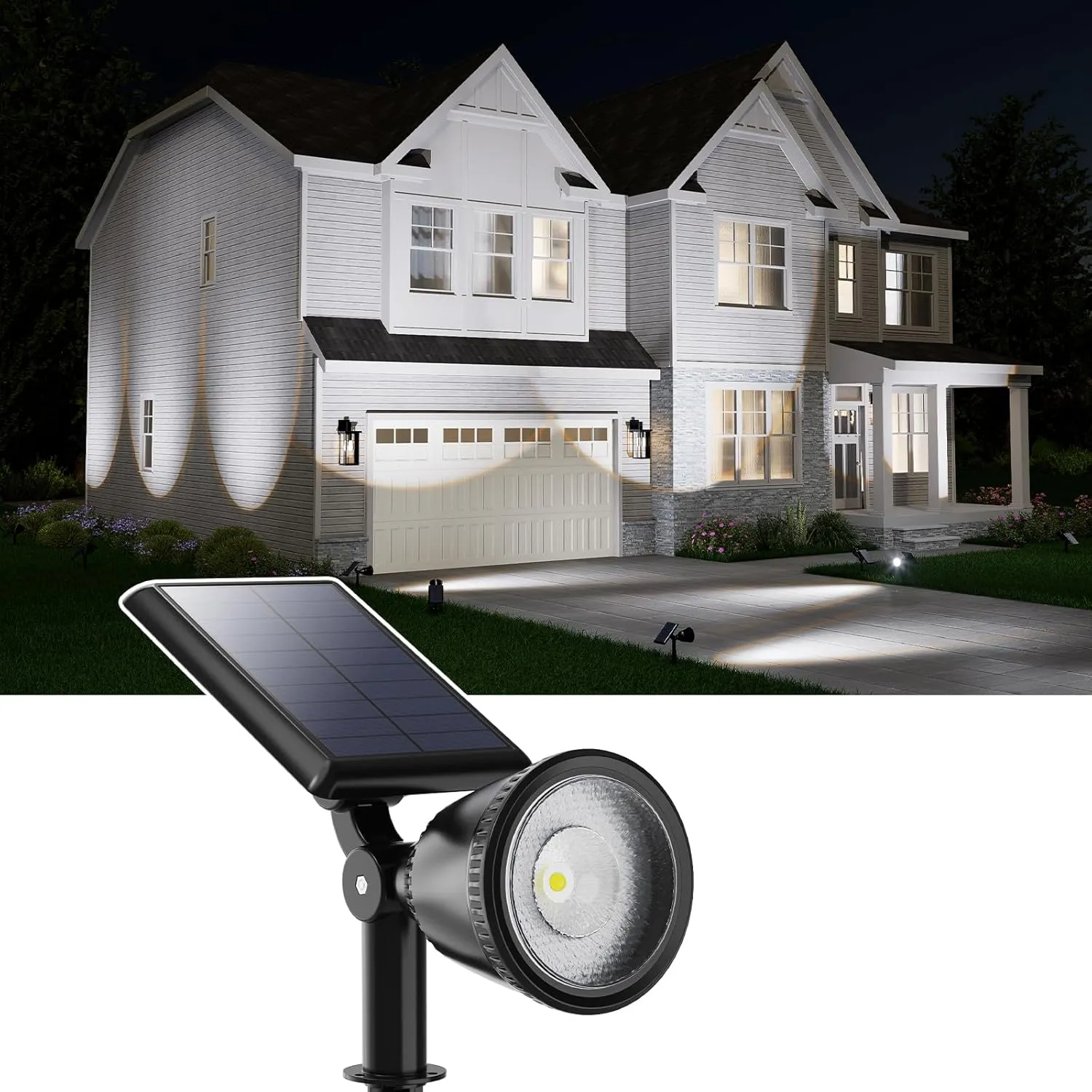 Solar Powered Sunset Spotlight Outdoor Waterproof Spot LED Accent Landscape Uplight for Outside Trees, House Flag, Sculptures, Lawn, Wall, Yard and Garden, Independently Adjustable Light & Panel