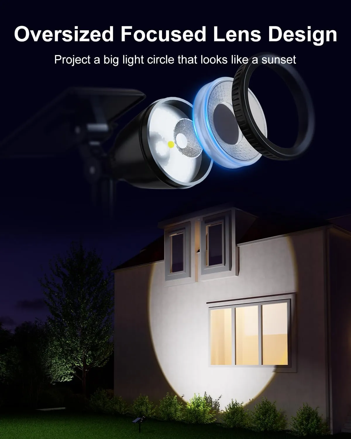 Solar Powered Sunset Spotlight Outdoor Waterproof Spot LED Accent Landscape Uplight for Outside Trees, House Flag, Sculptures, Lawn, Wall, Yard and Garden, Independently Adjustable Light & Panel