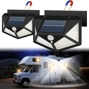 Solar RV Porch Light - Magnetic Installation, Motion Activated Sensor Light, Camper Exterior LED Lighting, RV Awning Lights for RVs, Trailers, Campers, 5th Wheels, 2 Pack