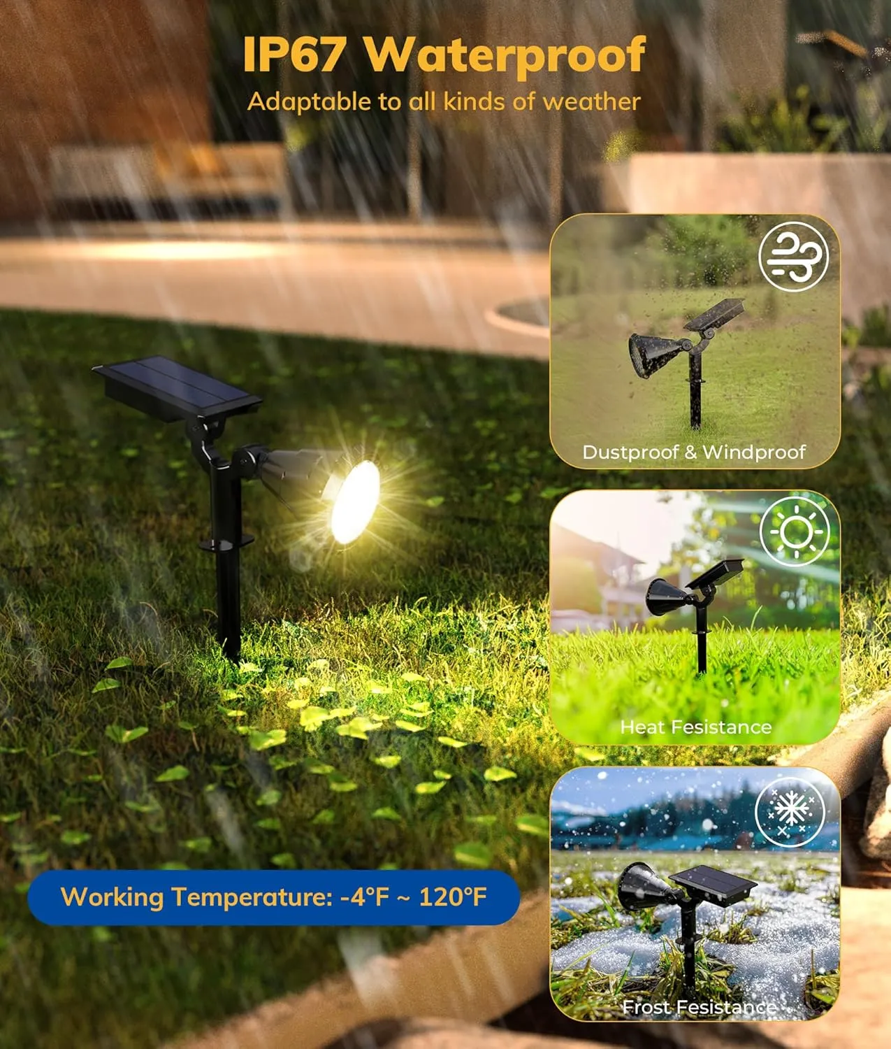 Solar Spot Lights for Outside, 27 LED Outdoor Solar Lights for Yard, 4 Pack Solar Spotlights Waterproof Auto On/Off for Landscape, Wall, Garden, Pool, Tree, Pathway and Driveway(Warm White)
