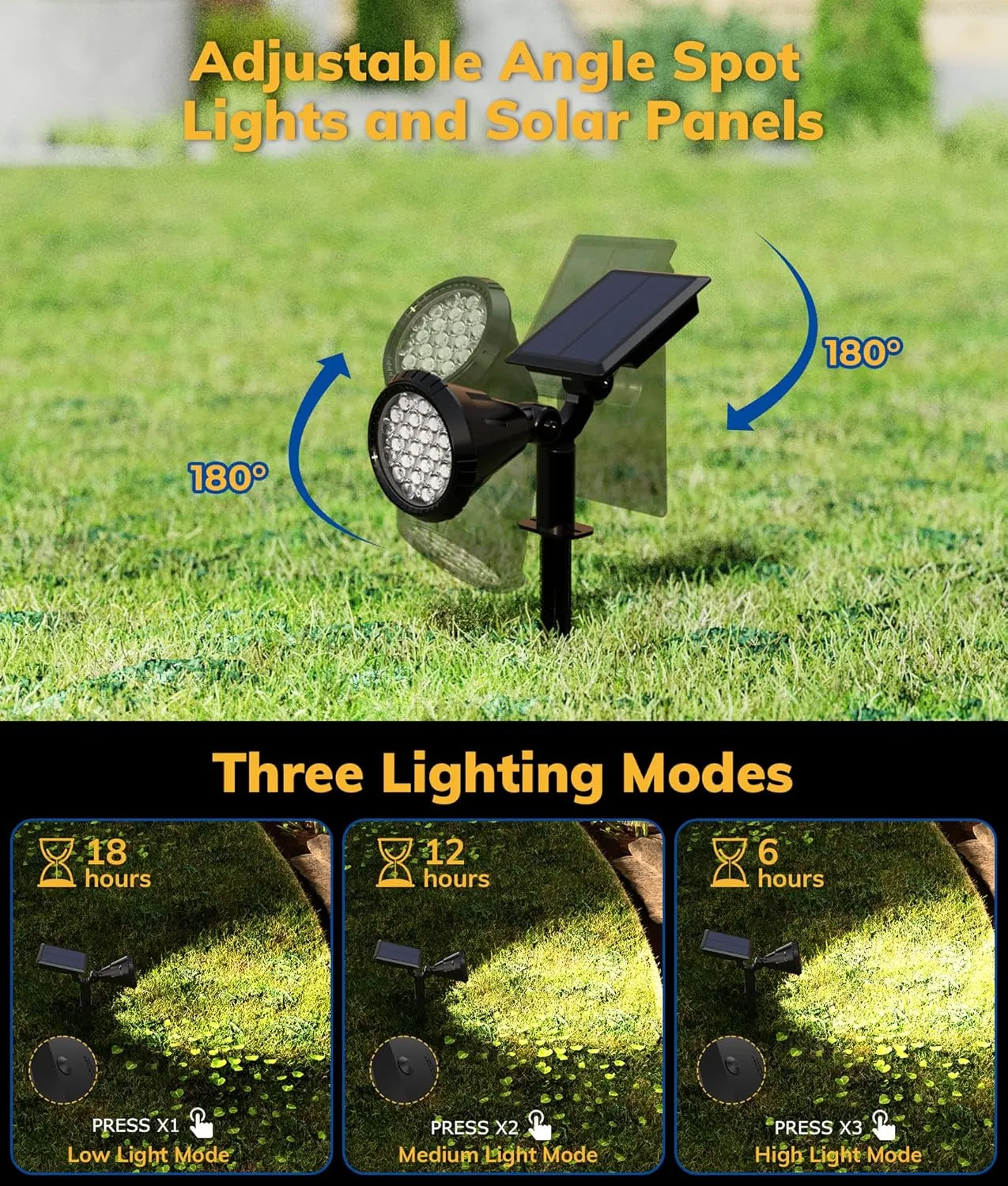 Solar Spot Lights for Outside, 27 LED Outdoor Solar Lights for Yard, 4 Pack Solar Spotlights Waterproof Auto On/Off for Landscape, Wall, Garden, Pool, Tree, Pathway and Driveway(Warm White)